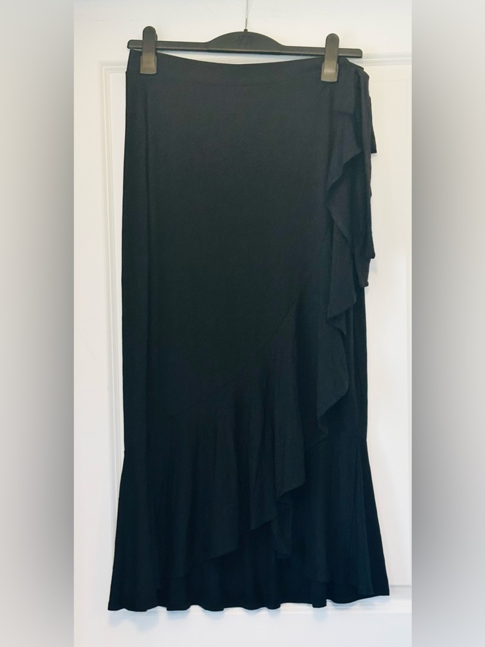 MAX STUDIO Skirt Black True Wrap Ruffle Tie Like-New Sz L